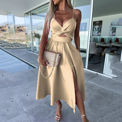 👗Summer New💕Women’s Spaghetti Straps High Slit Dress | Adjustable Spaghetti Straps | Side Thigh Split