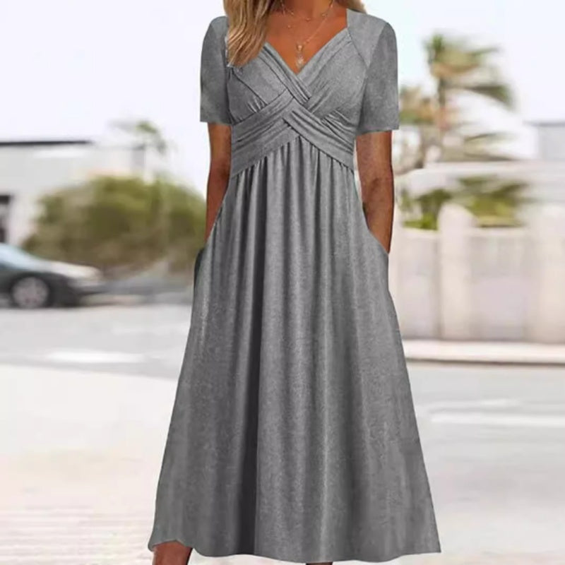 👗💙 70% OFF TODAY! ✨ Women’s V-Neck Short Sleeve Long Dress 🌸 Elegant Flowing Fit, Comfortable Fabric & Effortless Everyday Style