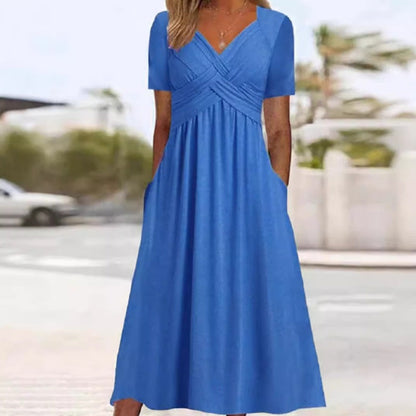 👗 Women’s V-Neck Short Sleeve Long Dress 🌸 Elegant Flowing Fit, Comfortable Fabric & Effortless Everyday Style