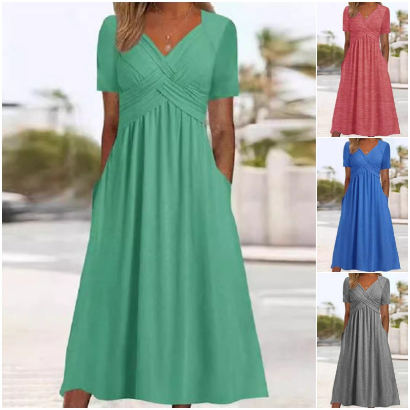 👗💙 70% OFF TODAY! ✨ Women’s V-Neck Short Sleeve Long Dress 🌸 Elegant Flowing Fit, Comfortable Fabric & Effortless Everyday Style