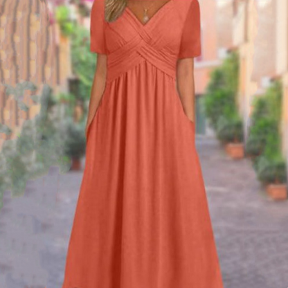👗💙 70% OFF TODAY! ✨ Women’s V-Neck Short Sleeve Long Dress 🌸 Elegant Flowing Fit, Comfortable Fabric & Effortless Everyday Style
