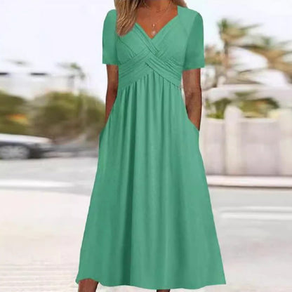 👗💙 70% OFF TODAY! ✨ Women’s V-Neck Short Sleeve Long Dress 🌸 Elegant Flowing Fit, Comfortable Fabric & Effortless Everyday Style