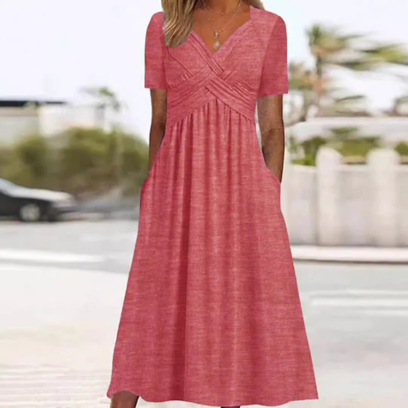 👗💙 70% OFF TODAY! ✨ Women’s V-Neck Short Sleeve Long Dress 🌸 Elegant Flowing Fit, Comfortable Fabric & Effortless Everyday Style