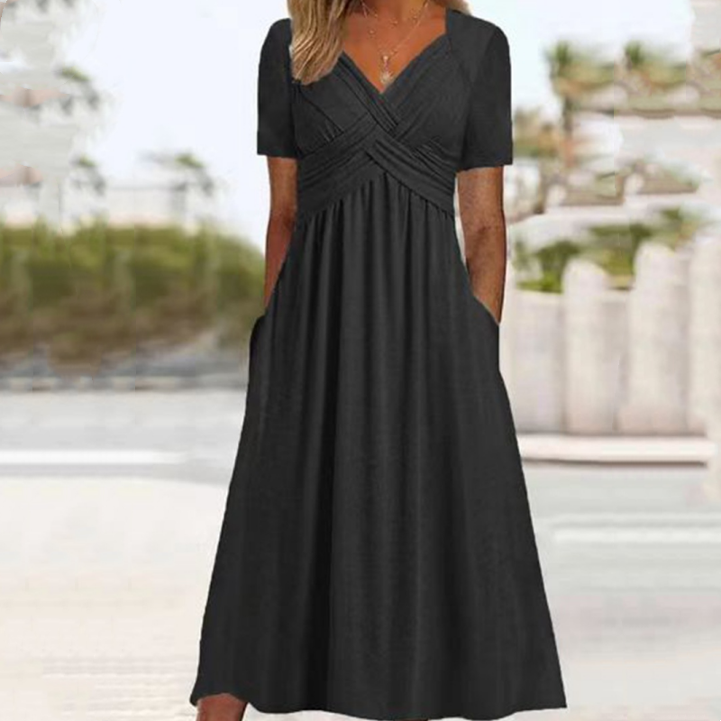 👗💙 70% OFF TODAY! ✨ Women’s V-Neck Short Sleeve Long Dress 🌸 Elegant Flowing Fit, Comfortable Fabric & Effortless Everyday Style
