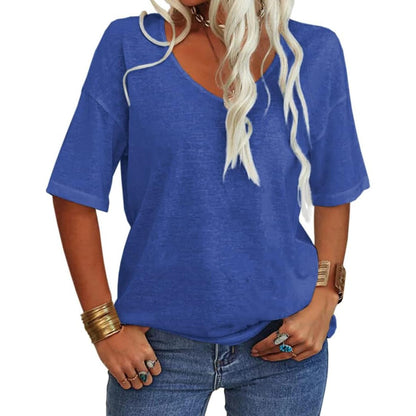 🔥Women's Solid Color V-Neck T-shirt