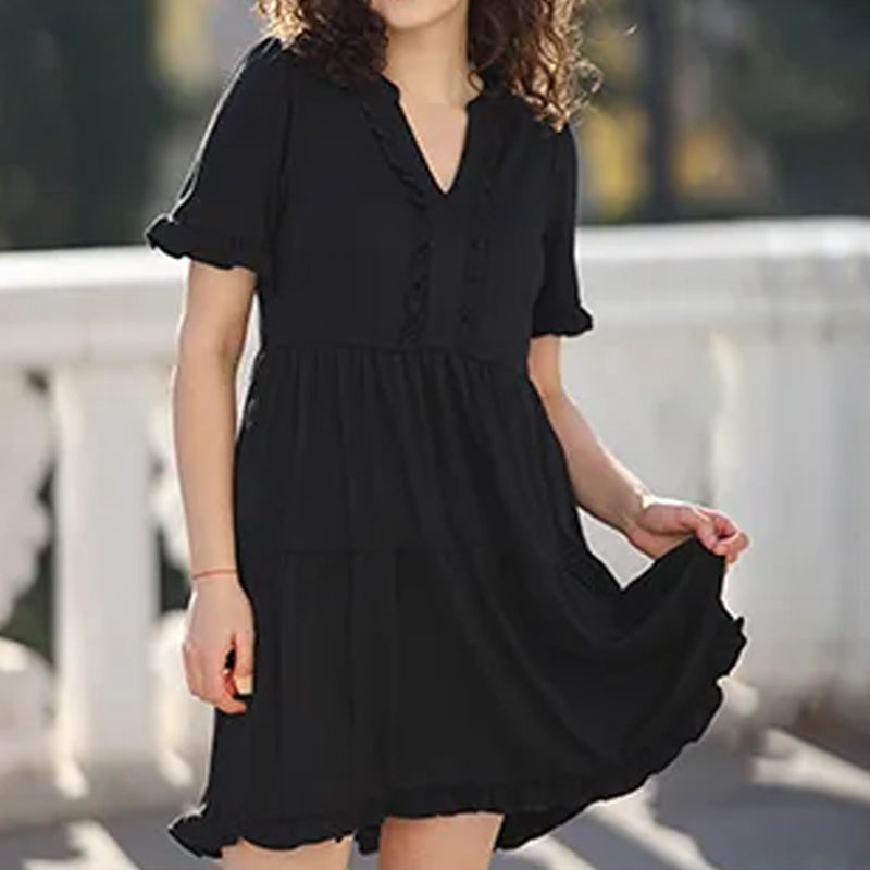🔥🔥2026 Summer Hot Sale 50% OFF🌈Women's V Neck Ruffle Casual A-Line Flowy Swing Shift Dress
