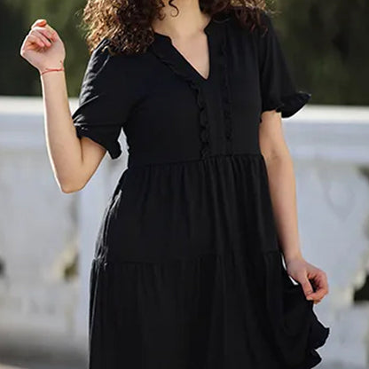 🔥🔥2026 Summer Hot Sale 50% OFF🌈Women's V Neck Ruffle Casual A-Line Flowy Swing Shift Dress