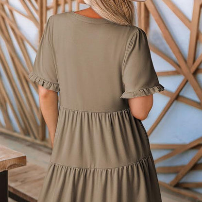 🔥🔥2026 Summer Hot Sale 50% OFF🌈Women's V Neck Ruffle Casual A-Line Flowy Swing Shift Dress