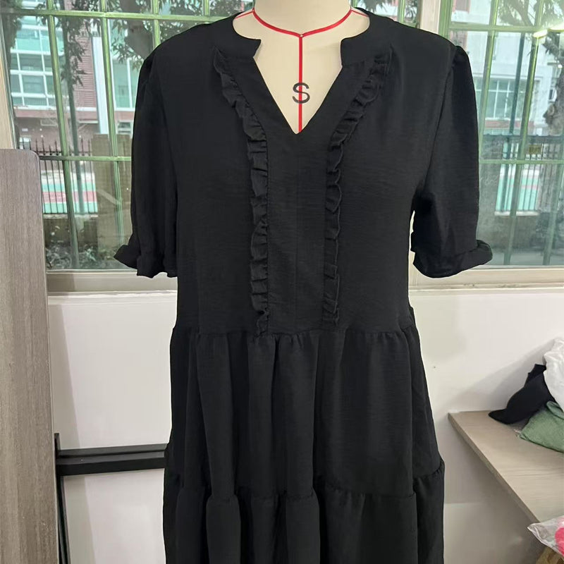 🔥🔥2026 Summer Hot Sale 50% OFF🌈Women's V Neck Ruffle Casual A-Line Flowy Swing Shift Dress