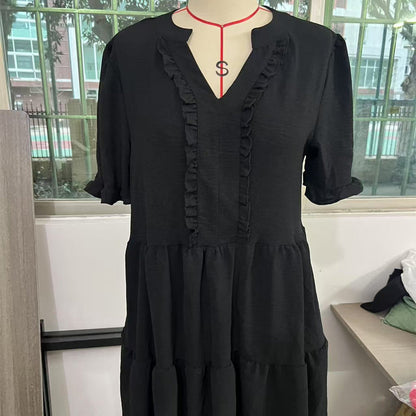 🔥🔥2026 Summer Hot Sale 50% OFF🌈Women's V Neck Ruffle Casual A-Line Flowy Swing Shift Dress