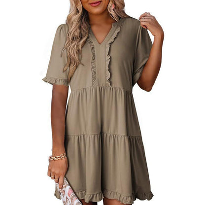 🔥🔥2026 Summer Hot Sale 50% OFF🌈Women's V Neck Ruffle Casual A-Line Flowy Swing Shift Dress