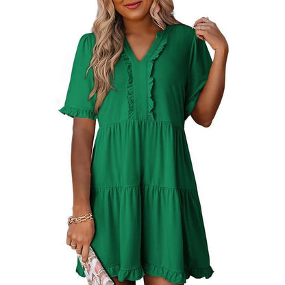 🔥🔥2026 Summer Hot Sale 50% OFF🌈Women's V Neck Ruffle Casual A-Line Flowy Swing Shift Dress
