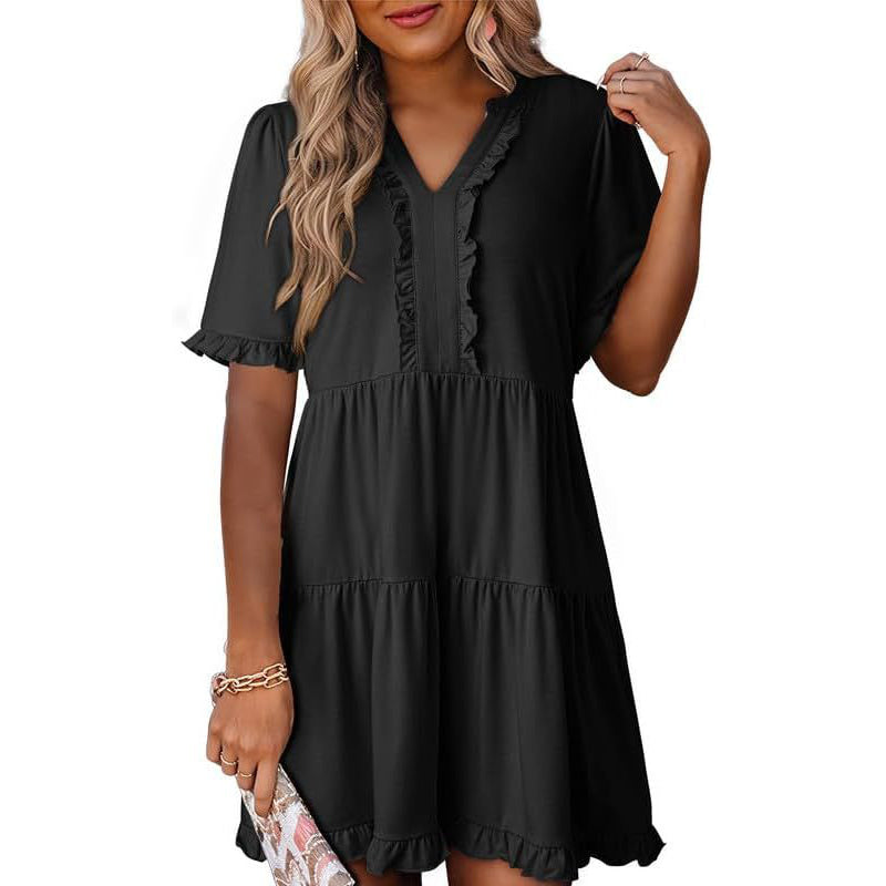 🔥🔥2026 Summer Hot Sale 50% OFF🌈Women's V Neck Ruffle Casual A-Line Flowy Swing Shift Dress