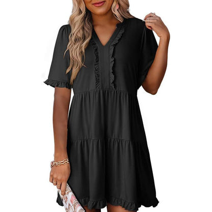 🔥🔥2026 Summer Hot Sale 50% OFF🌈Women's V Neck Ruffle Casual A-Line Flowy Swing Shift Dress