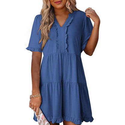🔥🔥2026 Summer Hot Sale 50% OFF🌈Women's V Neck Ruffle Casual A-Line Flowy Swing Shift Dress
