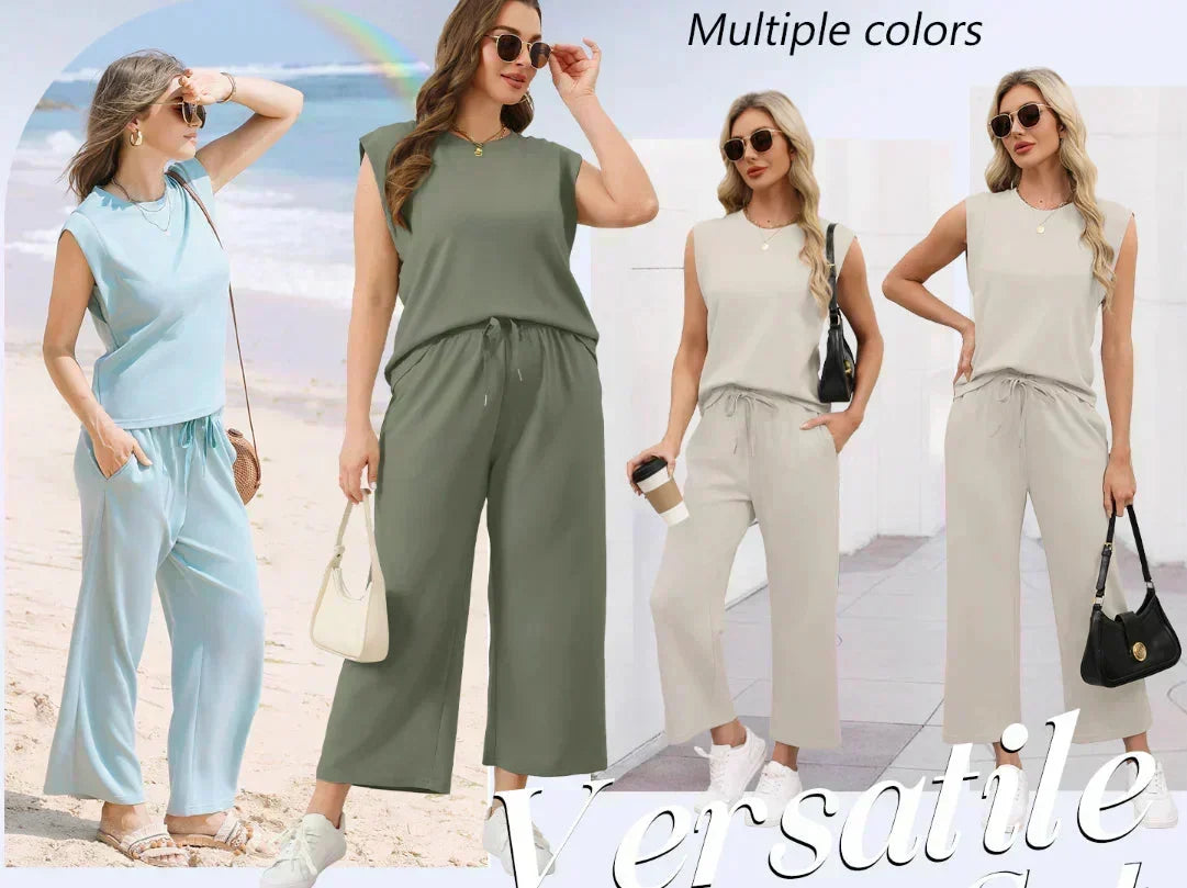🔥LAST DAY SALE ONLY ￡17.99!!👚Women's  Sleeveless Top & Wide-Leg Pants 2-Piece Set