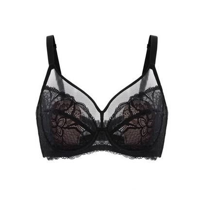 💜Enchante Floral Lace Plus Size Underwire Unlined Unpadded Minimizer Full Coverage Bra Women's Wear Comfortable Breathable Mesh Cup