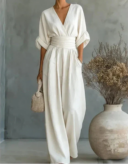 Xylora - Premium V-Neck Wide-Leg Jumpsuit