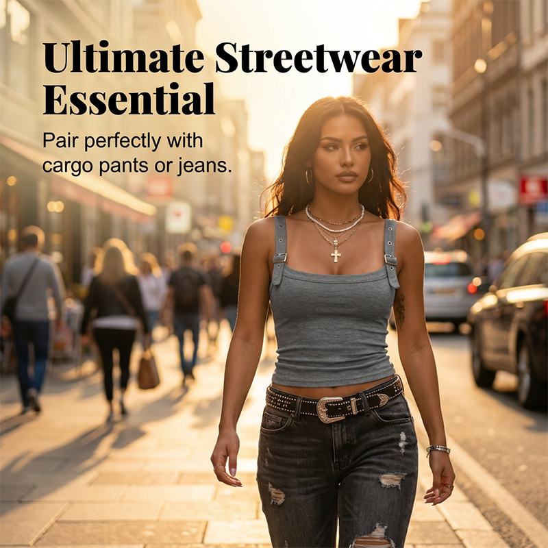 👚 50% RABATT! 🔥 Rippen-Tanktop für Frauen mit Verstellbarem Bügelverschluss – Figurbetont, Vielseitig & Perfekt Für Jeden Look 🌸