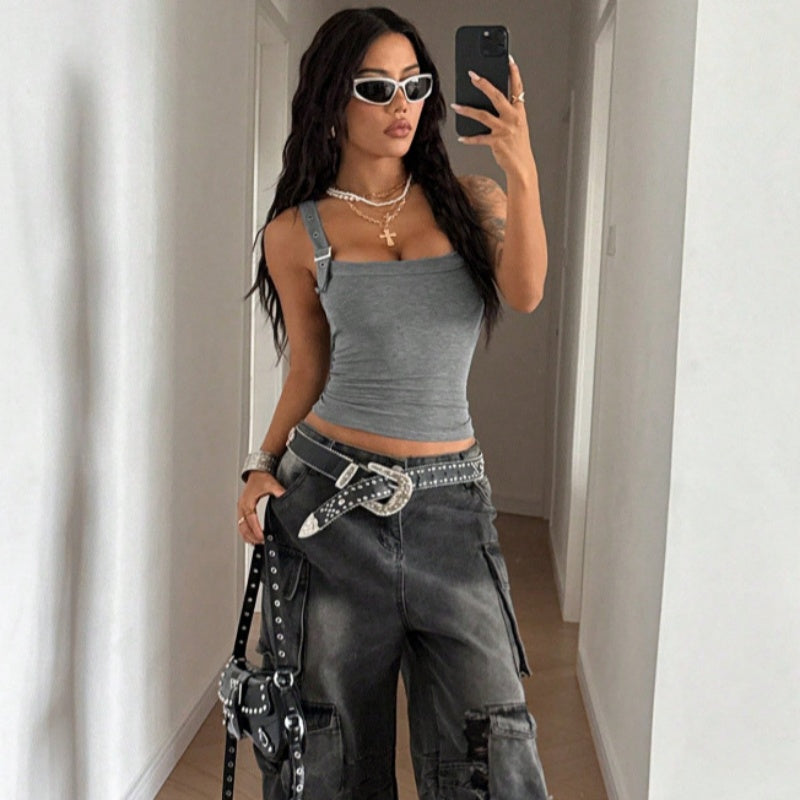 👚 50% RABATT! 🔥 Rippen-Tanktop für Frauen mit Verstellbarem Bügelverschluss – Figurbetont, Vielseitig & Perfekt Für Jeden Look 🌸