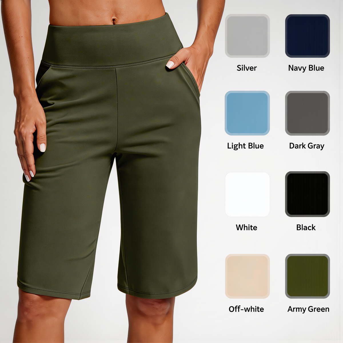 🏆 Last Day Special Price £12.99 ! 💐Women's Bermuda Shorts with Pockets -👍Knee Length Athletic Casual Long Shorts