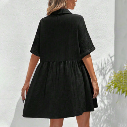 💃2026 Summer Hot Sale 70% OFF✨Women's Short Sleeve Button Down Textured Babydoll Dress Dress with Pockets
