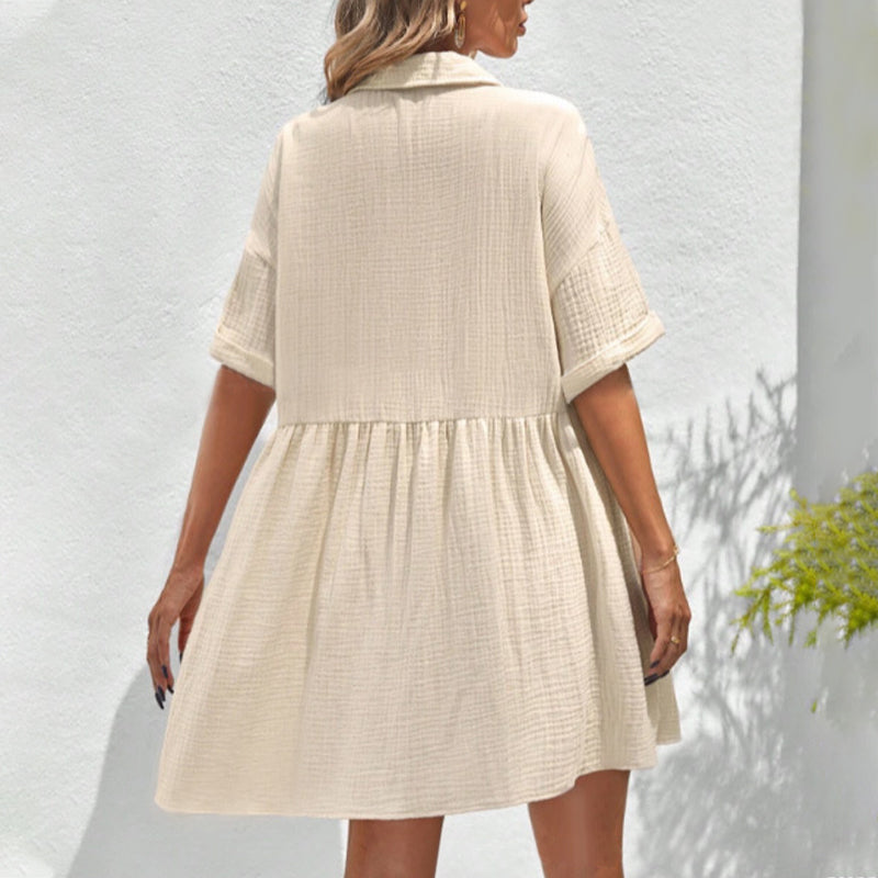 💃2026 Summer Hot Sale 70% OFF✨Women's Short Sleeve Button Down Textured Babydoll Dress Dress with Pockets