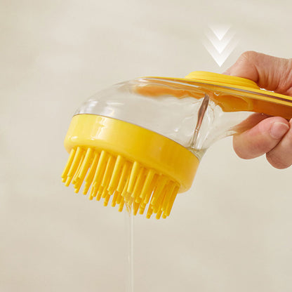 🛁🐾 Pet Bath Brush with Soap Dispenser – Long Handle, No Bending, Soft & Efficient, Easy Bath at Home 🧼✨