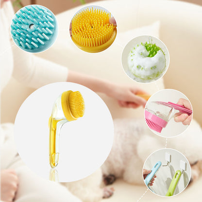 🛁🐾 Pet Bath Brush with Soap Dispenser – Long Handle, No Bending, Soft & Efficient, Easy Bath at Home 🧼✨