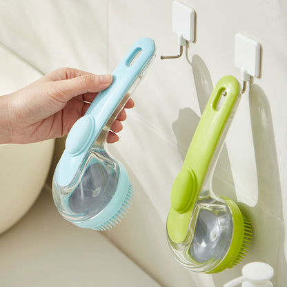 🛁🐾 Pet Bath Brush with Soap Dispenser – Long Handle, No Bending, Soft & Efficient, Easy Bath at Home 🧼✨