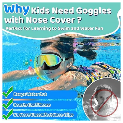 🏊 SUMMER SALE! 🌊 Kids Anti-Choke Swim Goggles with Nose Cover 🐬 Anti-Fog, Leak-Proof & Comfortable Fit