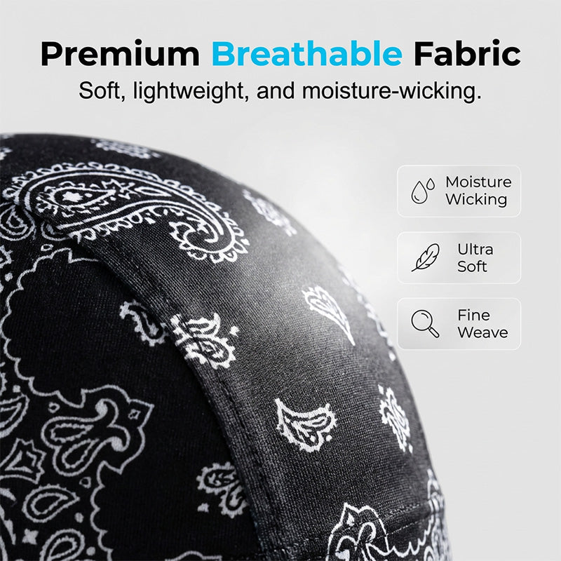Paisley Cooling Headscarf Cap Set, Motorcycle Pirate Head Wrap Safety Helmet Liner, Elastic Fit Hand Washable Multifunctional Outdoor Headwear for Athletes & Outdoor Enthusiasts