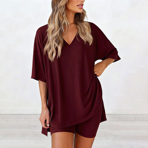 📢HOT SALE 50% OFF !! ⏰Women’s Summer Loungewear Set – Oversized V-Neck Top & Shorts 🌿☕