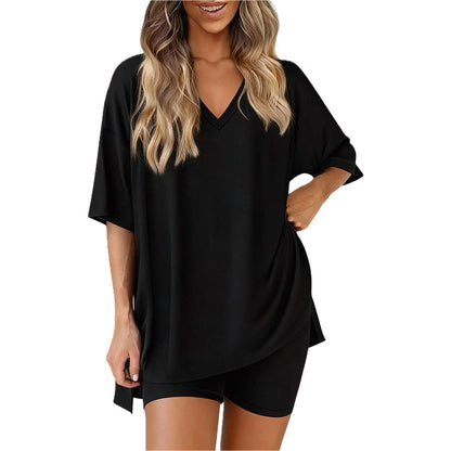📢HOT SALE 50% OFF !! ⏰Women’s Summer Loungewear Set – Oversized V-Neck Top & Shorts 🌿☕