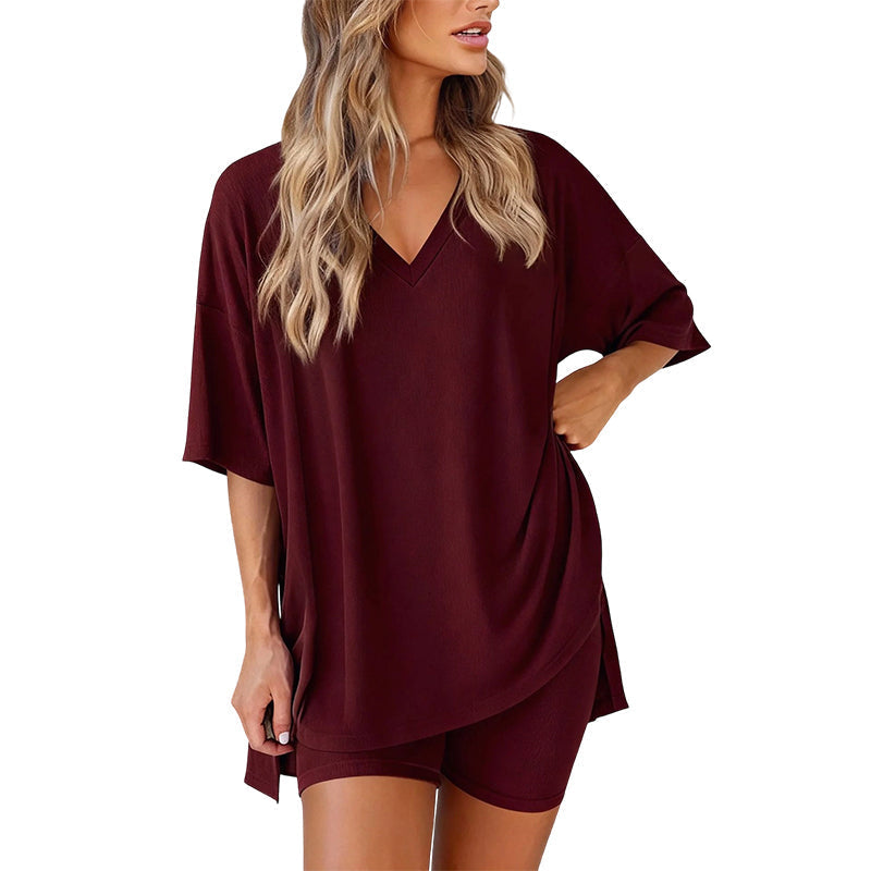 📢HOT SALE 50% OFF !! ⏰Women’s Summer Loungewear Set – Oversized V-Neck Top & Shorts 🌿☕