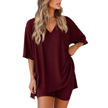 📢HOT SALE 50% OFF !! ⏰Women’s Summer Loungewear Set – Oversized V-Neck Top & Shorts 🌿☕