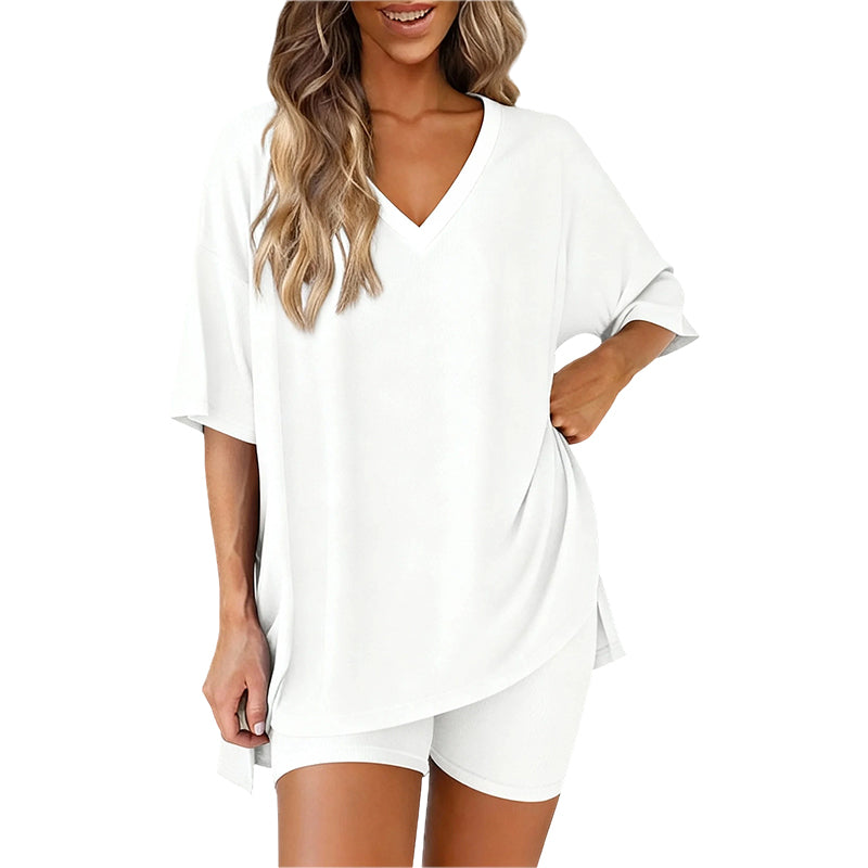 📢HOT SALE 50% OFF !! ⏰Women’s Summer Loungewear Set – Oversized V-Neck Top & Shorts 🌿☕