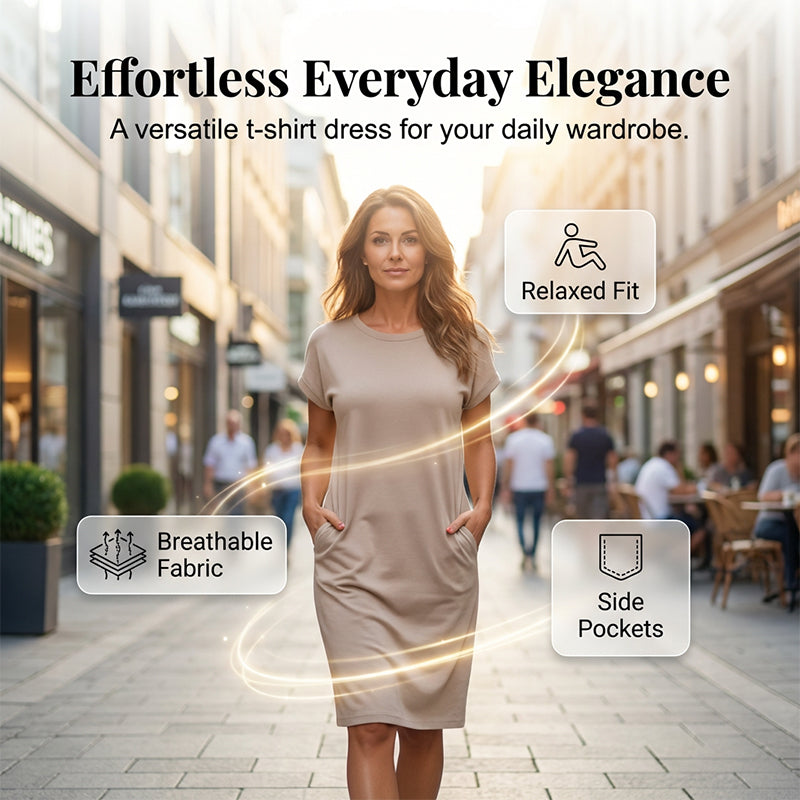 💐Women's T-Shirt Dress – Soft, Pockets, Effortless Midi