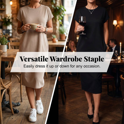 💐Women's T-Shirt Dress – Soft, Pockets, Effortless Midi