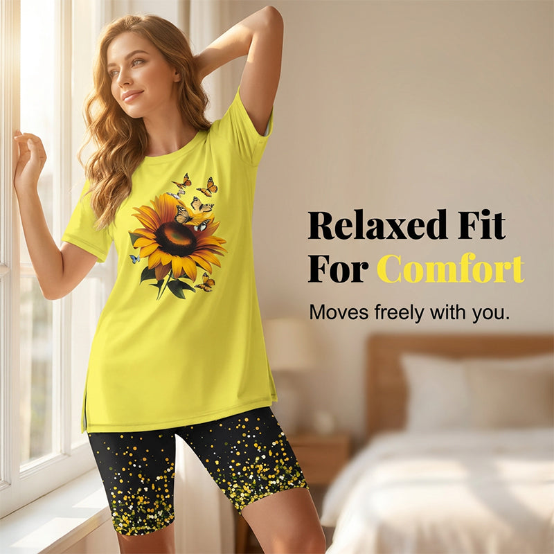 🌈✨ FLASH SALE 56% OFF! 👚 Women’s Printed Tunic Top & Shorts Set – Relaxed Fit, Side Slit Design & Bold All-Over Prints 🩳
