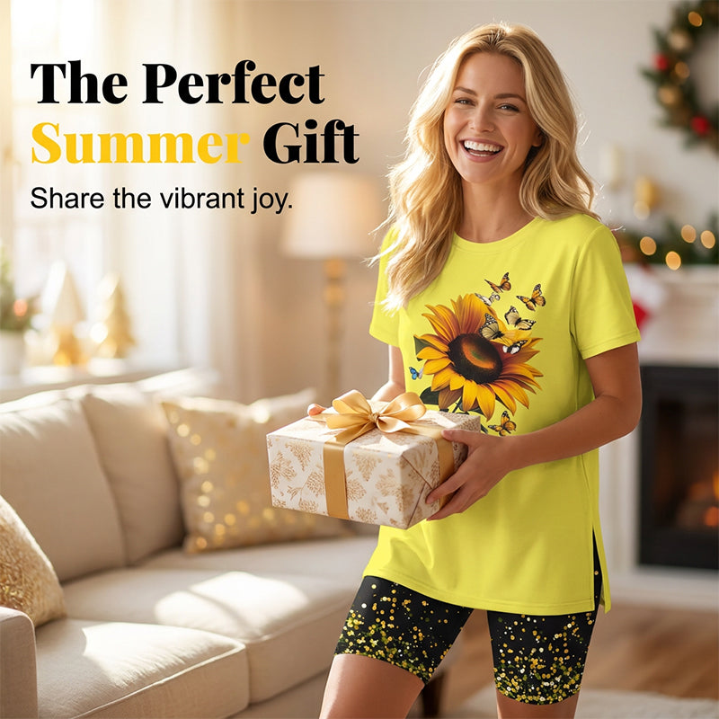 🌈✨ FLASH SALE 56% OFF! 👚 Women’s Printed Tunic Top & Shorts Set – Relaxed Fit, Side Slit Design & Bold All-Over Prints 🩳