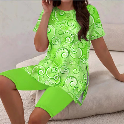 🌈✨ FLASH SALE 56% OFF! 👚 Women’s Printed Tunic Top & Shorts Set – Relaxed Fit, Side Slit Design & Bold All-Over Prints 🩳