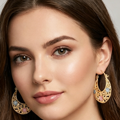 💛✨ Must‑Have! 🌙 Gold‑Plated Crescent Hoop Earrings with Enamel Flowers – Delicate floral charm & everyday elegance, ideal for gifting 🌸
