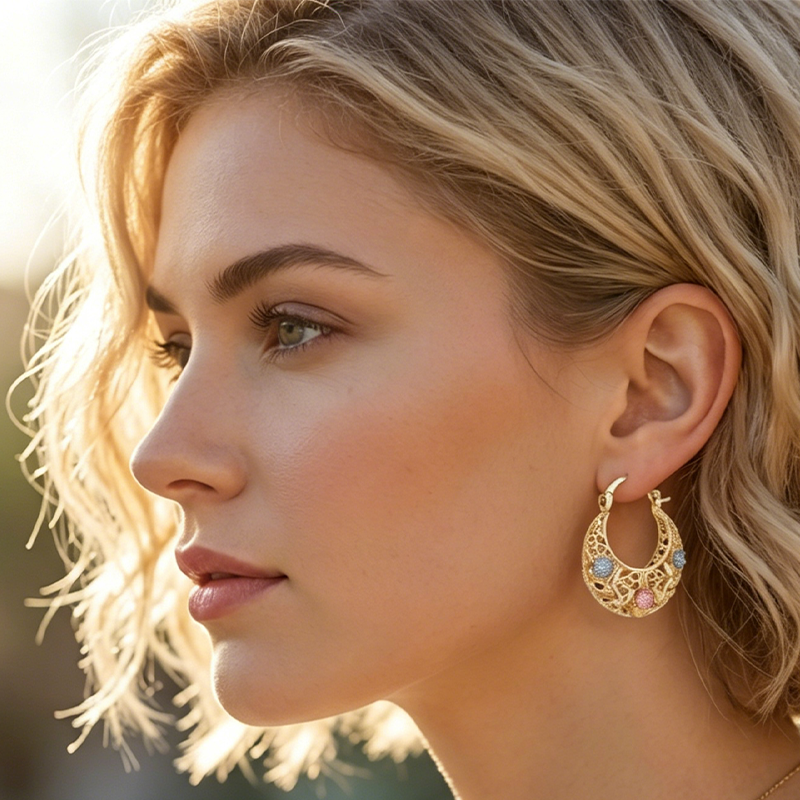 💛✨ Must‑Have! 🌙 Gold‑Plated Crescent Hoop Earrings with Enamel Flowers – Delicate floral charm & everyday elegance, ideal for gifting 🌸