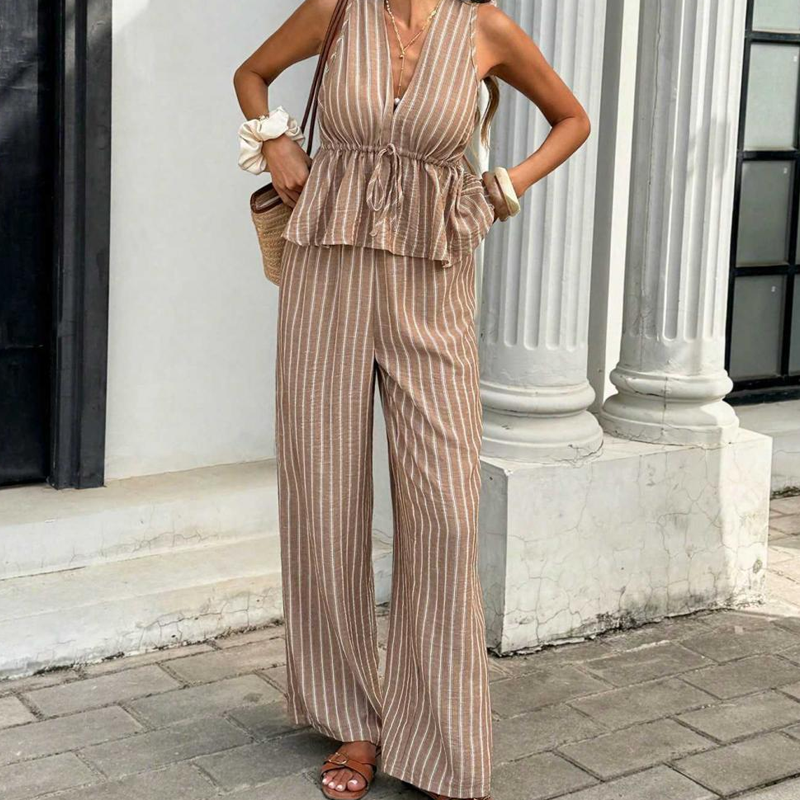 📢📢40% OFF TODAY! ⏰ Women's Striped V-Neck Top & Wide-Leg Pants Set ✨ Effortlessly Chic, Comfortable & Flattering