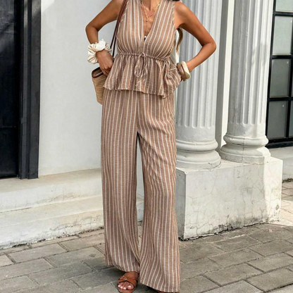 📢📢40% OFF TODAY! ⏰ Women's Striped V-Neck Top & Wide-Leg Pants Set ✨ Effortlessly Chic, Comfortable & Flattering