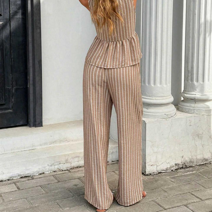 📢📢40% OFF TODAY! ⏰ Women's Striped V-Neck Top & Wide-Leg Pants Set ✨ Effortlessly Chic, Comfortable & Flattering