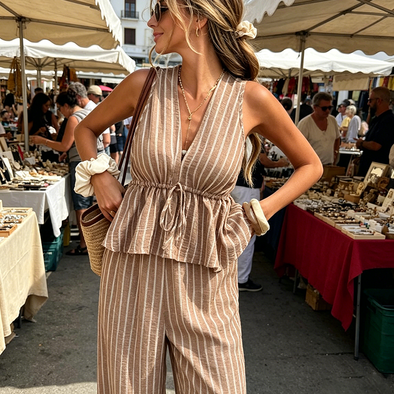📢📢40% OFF TODAY! ⏰ Women's Striped V-Neck Top & Wide-Leg Pants Set ✨ Effortlessly Chic, Comfortable & Flattering