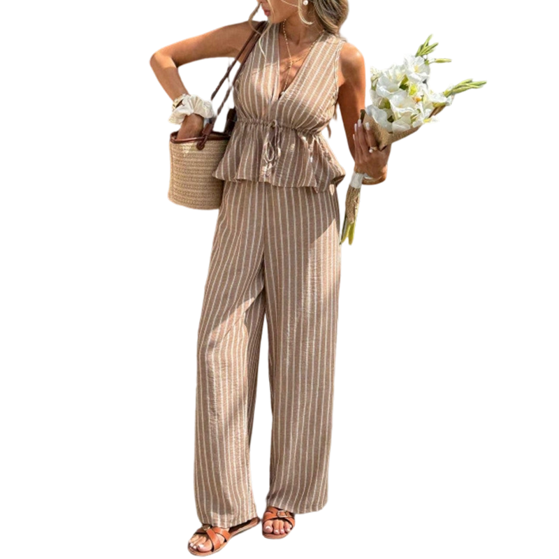 📢📢40% OFF TODAY! ⏰ Women's Striped V-Neck Top & Wide-Leg Pants Set ✨ Effortlessly Chic, Comfortable & Flattering