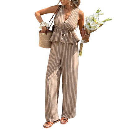 📢📢40% OFF TODAY! ⏰ Women's Striped V-Neck Top & Wide-Leg Pants Set ✨ Effortlessly Chic, Comfortable & Flattering